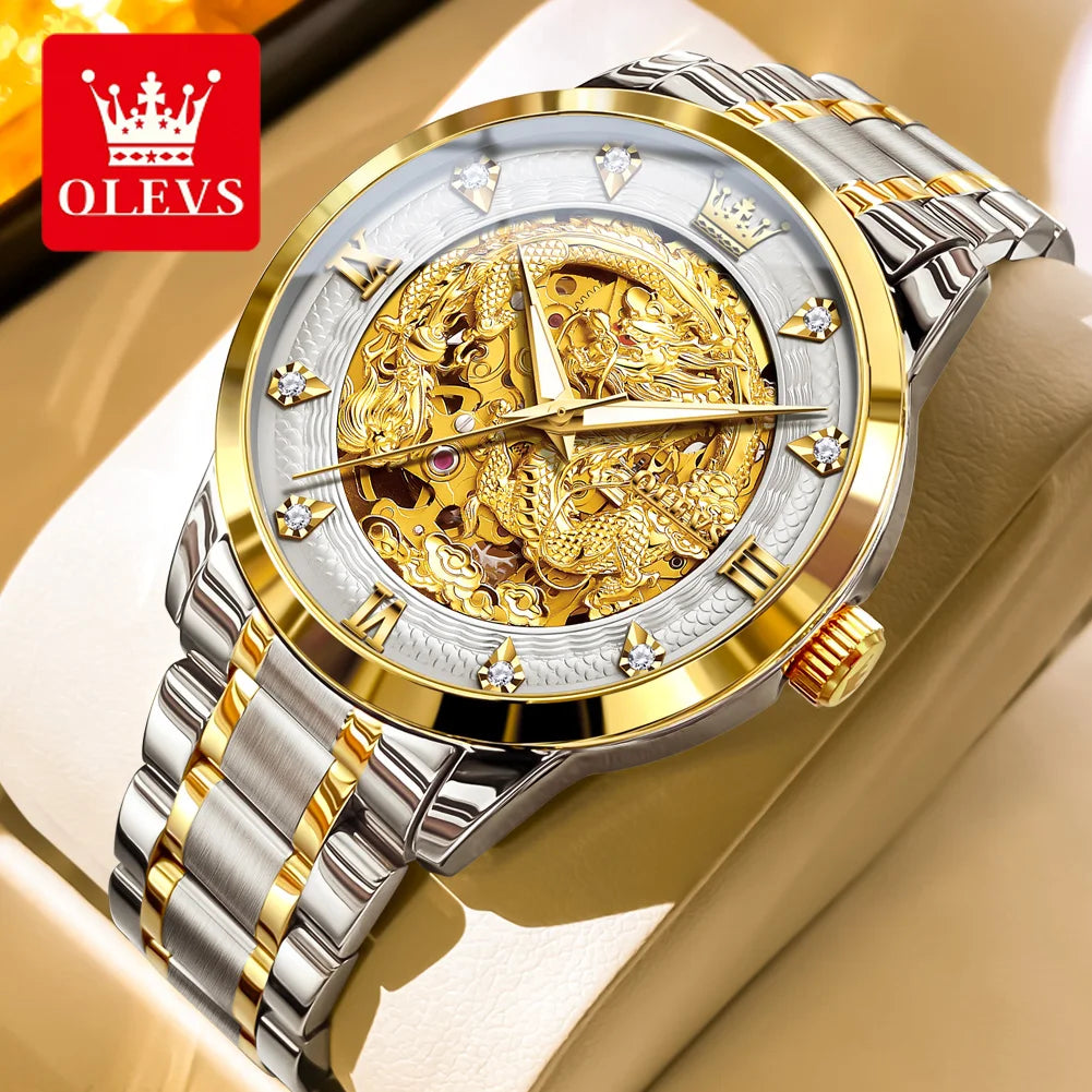 OLEVS 7027 Golden Dragon Luxe Horloge Mannen