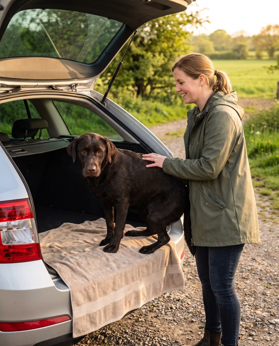 Schone hond stapt de auto in