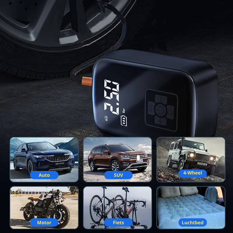 Opgelucht Mini | Draagbare elektrische pomp voor Fiets, Auto, Luchtbed, of bal.
