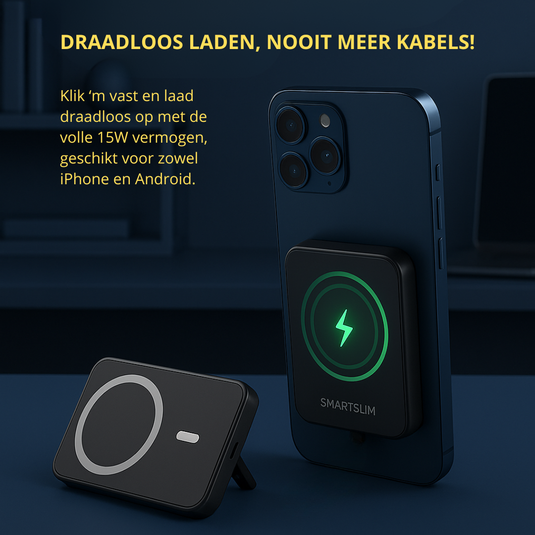 SmartSlim Powerbank | Dunste 10.000 mAh magnetische draadloze oplader en Powerbank ineen