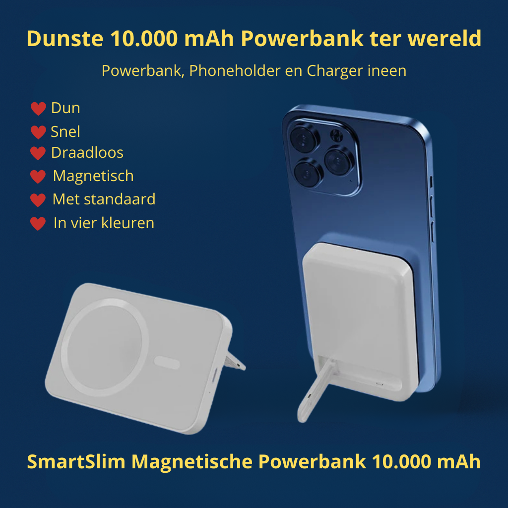SmartSlim Powerbank | Dunste 10.000 mAh magnetische draadloze oplader en Powerbank ineen