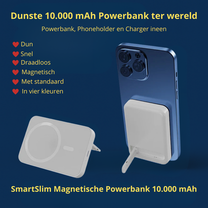 SmartSlim Powerbank | Dunste 10.000 mAh magnetische draadloze oplader en Powerbank ineen