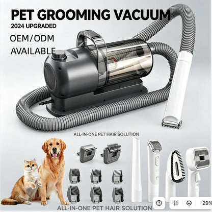 Huisdierverzorgingsstofzuiger 6-in-1 huisdierreinigingsset honden- en kattenharen verwijderaar tondeuse borstel in wit zwart