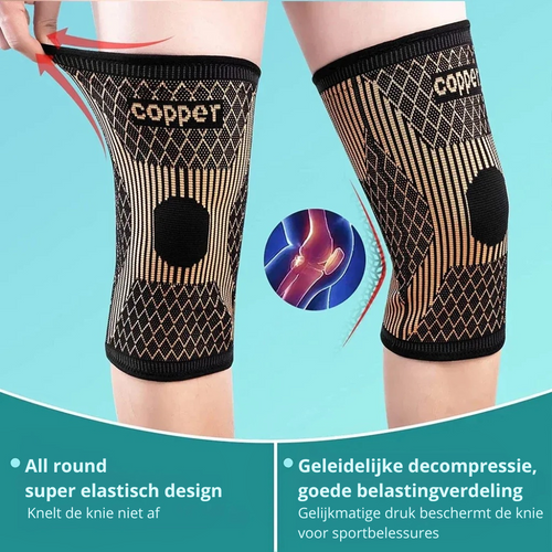 FlexiBrace Knie | Koperen Kniebrace voor Artritis, Pijnverlichting en Ondersteuning 1 plus 1 GRATIS