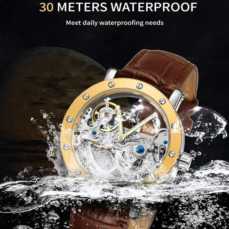 Skeleton Eclipse Automatic- Leather edition | Automatisch Horloge Leren band Mechanisch Waterdicht