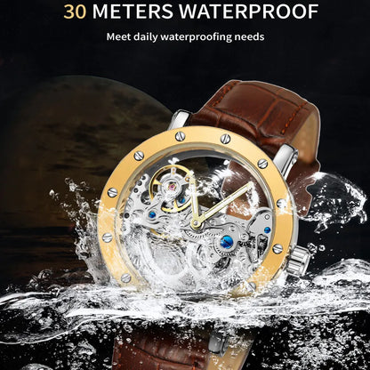 Skeleton Eclipse Automatic- Leather edition | Automatisch Horloge Leren band Mechanisch Waterdicht