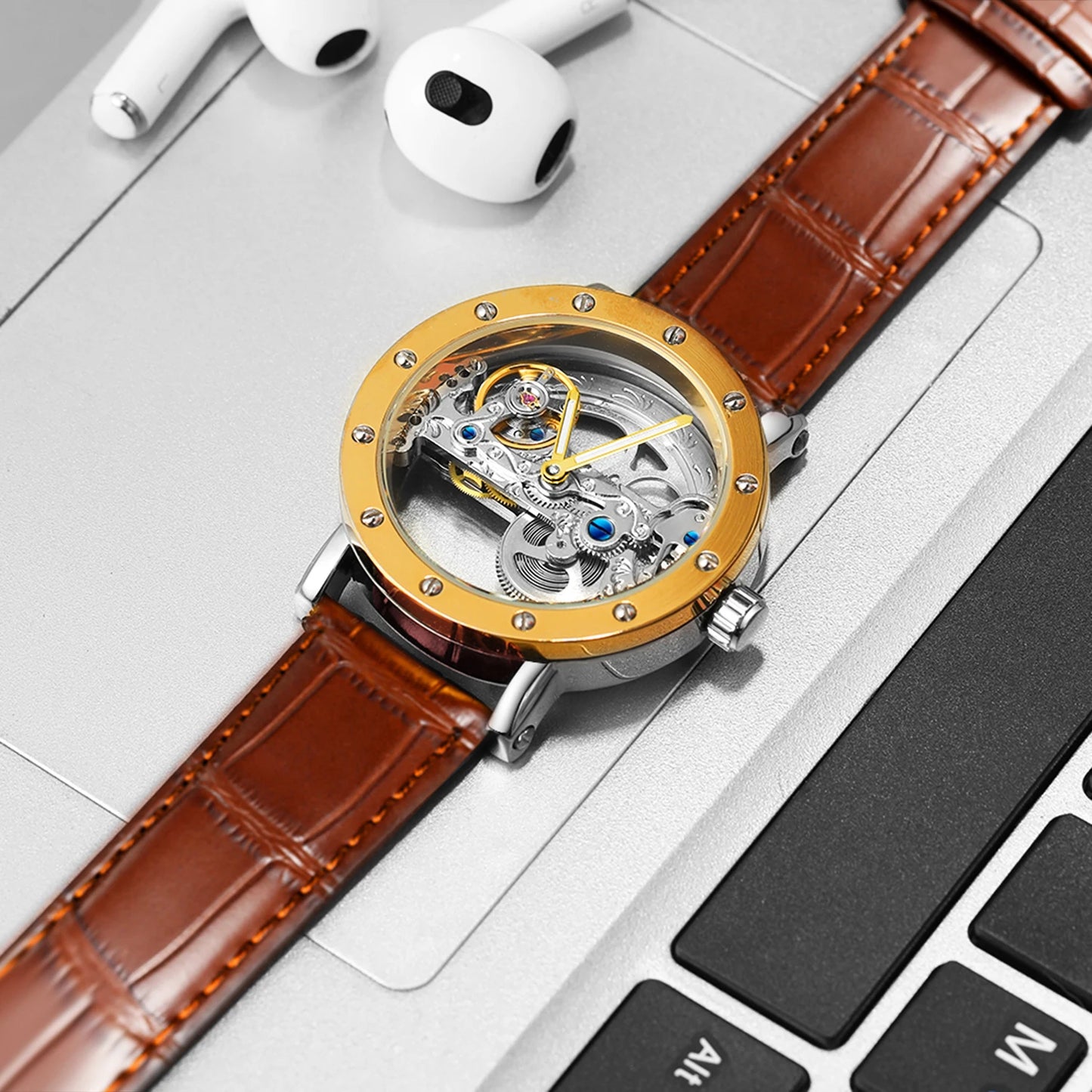 Skeleton Eclipse Automatic- Leather edition | Automatisch Horloge Leren band Mechanisch Waterdicht