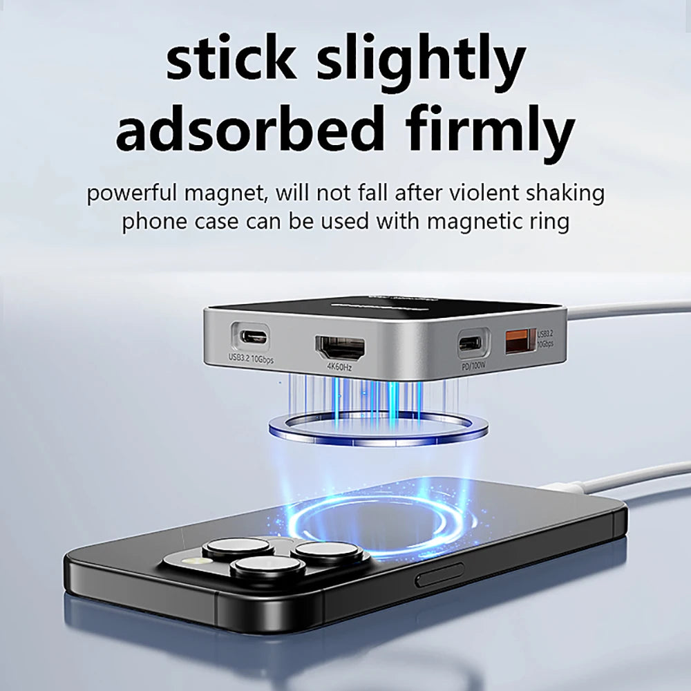 8 in 1 magnetische hub USB C dockingstation Type C naar HDMI 4K60Hz adapter USB A 3.2 10Gbps PD100W USB-hubsplitter voor pc-laptop2025-10-21 17:45:14