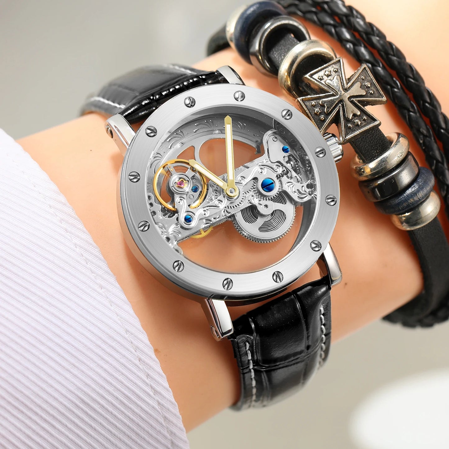 Skeleton Eclipse Automatic- Leather edition | Automatisch Horloge Leren band Mechanisch Waterdicht
