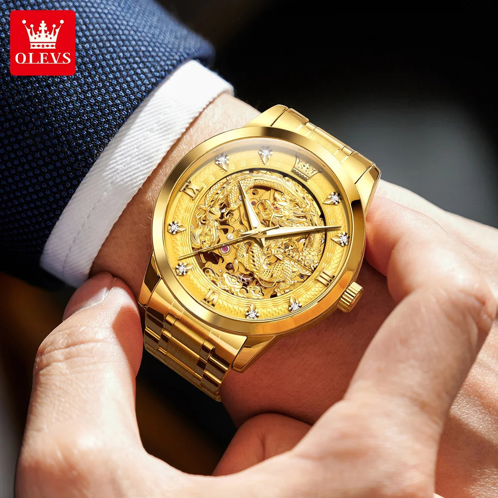 OLEVS 7027 Golden Dragon Luxe Horloge Mannen