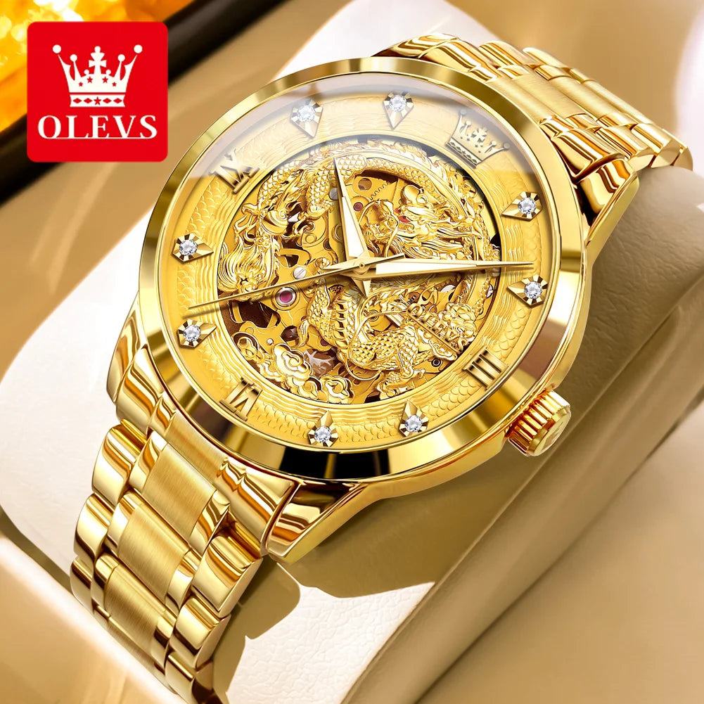 OLEVS 7027 Golden Dragon Luxe Horloge Mannen