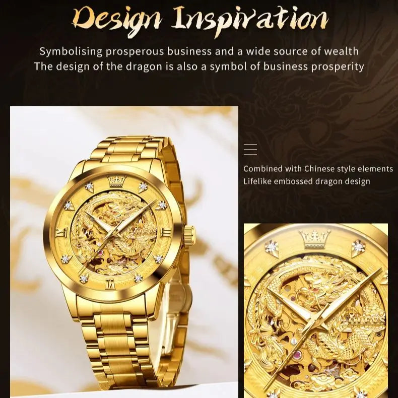 OLEVS 7027 Golden Dragon Luxe Horloge Mannen