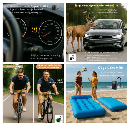 Opgelucht Mini | Draagbare elektrische pomp voor Fiets, Auto, Luchtbed, of bal.
