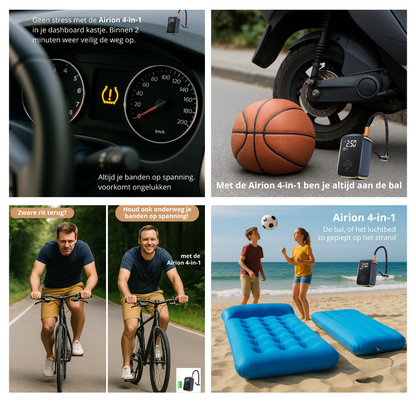 Airion 4-in-1 | Draagbare elektrische pomp voor Fiets, Auto, Luchtbed, of bal.